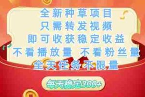 全新种草项目只需转发视频，即可收获稳定收益，不看播放量不看粉丝量，全天任务不限量，每天稳定3张【揭秘】