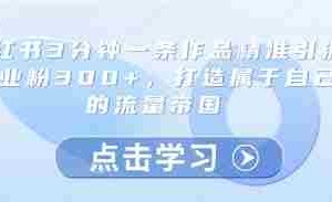 小红书3分钟一条作品精准引流创业粉300+，打造属于自己的流量帝国