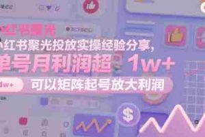 小红书聚光投放实操经验分享，单号月利润超1w+，可以矩阵起号放大利润