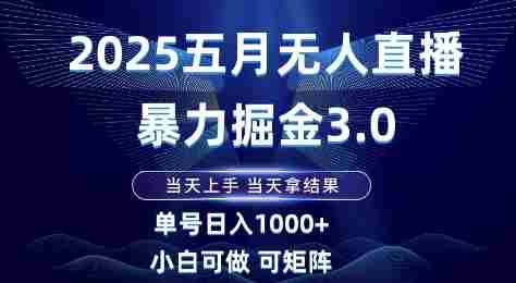 2025五月无人直播暴力掘金3.0，当天上手，当天拿结果，单号日入1k+小白可做可矩阵【揭秘】