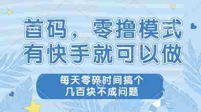 首码，零撸模式，有快手就可以做，每天零碎时间搞个几张不成问题【揭秘】