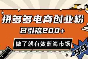 拼多多引流电商创业粉，日引200+，可矩阵放大，做了就有效【揭秘】