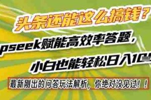 头条还能这么搞钱？最新刚出的问答玩法解析，你绝对没见过！Deepseek赋能高效率答题，小白也能轻松日入1k+
