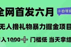 全网首发六月，无人撸礼物暴力掘金项目，日入1K+门槛低，当天拿结果，小白可玩【揭秘】