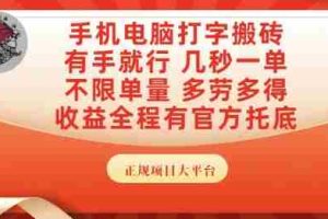 手机电脑打字搬砖，副业可发展主业来做蓝海项目，有手就行，几秒一单，不限单量，多劳多得【揭秘】