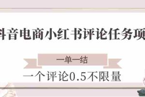 抖音电商小红书评论任务项目，一个评论0.5，一单一结 不限量