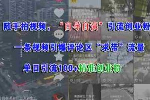 随手拍视频，自导自演引流创业粉， 一条视频引爆评论区“求带”流量，单日引流100+精准创业粉