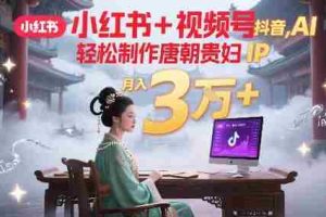 小红书+视频号+抖音，AI轻松制作唐朝贵妇IP，每天30分钟，轻松产出N条，月入3W+