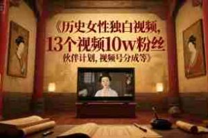 历史女性独白视频，13个视频10w粉丝，伙伴计划，视频号分成等