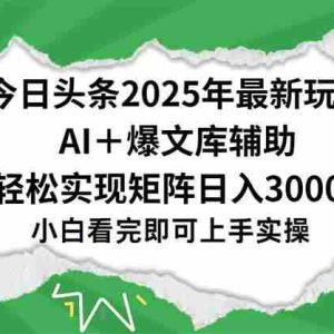 （15299期）今日头条2025年最新玩法，一键生成爆款，轻松实现矩阵日入3000+