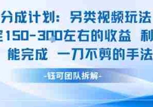 视频号分成另类视频玩法单号每天固定150左右的收益利用AI就能完成一刀不剪的手法