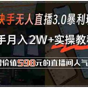 （15335期）25年快手无人直播3.0暴利玩法！，新手月入2W+实操教程，附赠价值598元…
