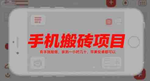 手机搬砖项目，有手就能做，亲测一小时几十，苹果安卓都可以