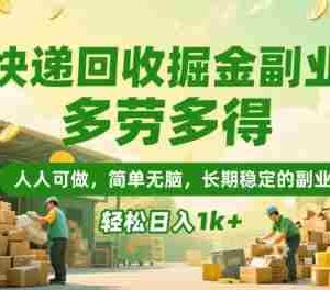 快递回收掘金副业，多劳多得，人人可做，简单无脑，长期稳定的副业，轻松日入1k+【揭秘】