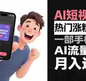 AI短视频热门涨粉变现，一部手机玩转AI流量变现，月入过W