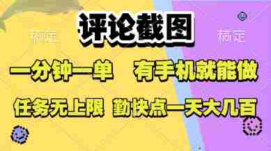 评论截图,收益一个0.5元,一分钟一单,有手机就能做,上不封顶,可无限做,一天大几张【揭秘】
