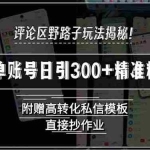 （15466期）评论区野路子玩法揭秘！单账号日引300+精准粉，附赠高转化私信模板，直…