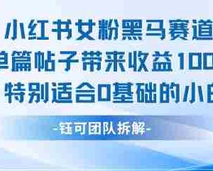 小红书女粉黑马赛道单篇帖子带来收益1k+，特别适合0基础的小白