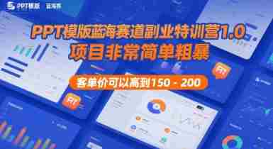 PPT模版蓝海赛道副业特训营1.0,项目非常简单粗暴,客单价可以高到150-200