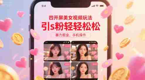 四开屏美女视频玩法,引s粉轻轻松松,暴力掘金,手机操作【揭秘】