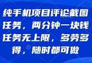 纯手机项目评论截图任务，两分钟一块钱 任务无上限多劳多得，随时随地都能做【揭秘】