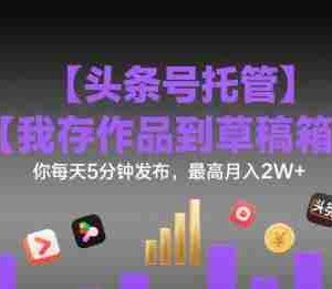 【头条号托管 】我存作品到草稿箱，你每天5分钟发布，最高月入2W+【揭秘】