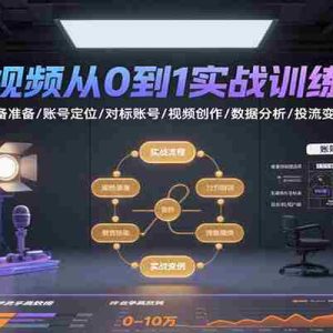 短视频从0到1实战训练营：设备准备/账号定位/对标账号/视频创作/数据分析/投流变现