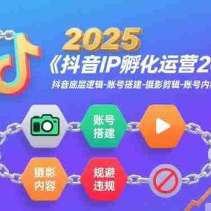 抖音IP孵化运营2025年，抖音底层逻辑-账号搭建-摄影剪辑-账号内容-规避违规