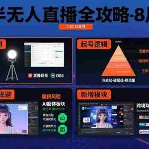 （15669期）半无人直播全攻略-8月：工具使用+起号逻辑+违规规避,新增AI超体与跨境模块