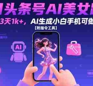 今日头条号AI美女跳舞，3天1k+，AI生成小白手机可做【附指令工具】