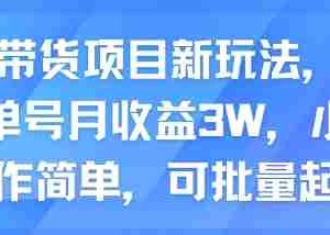 AI带货项目新玩法，实测单号月收益3W，小白操作简单，可批量起号