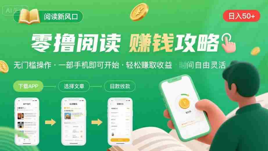 零撸阅读新风口,无门槛轻松挣,一部手机,日入 50-3张【揭秘】