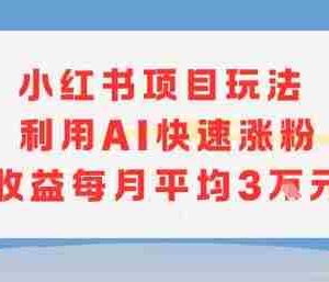 小红书商单项目新玩法，利用AI快速涨粉收益每月平均3W