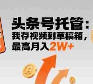 【头条号托管 】我存视频到草稿箱，你每天5分钟发布，最高月入2W+【揭秘】
