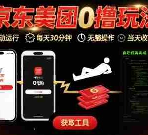 京东美团平台最新0撸玩法，全自动挂G，每天30分钟，无脑操作，当天收益3张【揭秘】