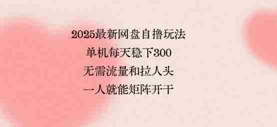 2025最新网盘自撸玩法，单机每天稳下3张，无需流量和拉人头，一个人就可轻松矩阵，全网独一份【揭秘】