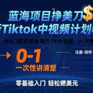 蓝海项目挣美刀，最新Tiktok中视频计划教学，从0-1教你学会海外TK中视频，一次性讲清楚