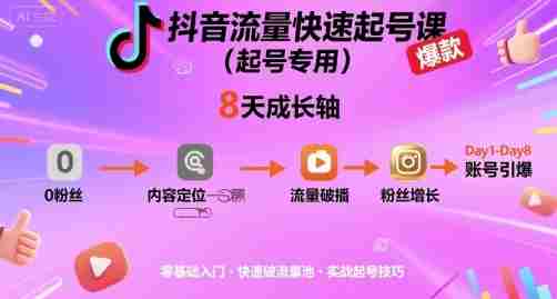 抖音流量快速起号课(起号专用),8天带你做爆自己的账号