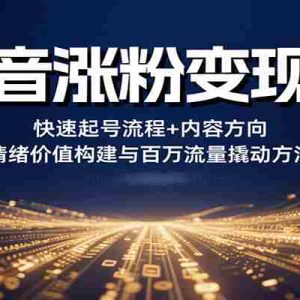 抖音涨粉变现课，快速起号流程+内容方向+情绪价值构建与百万流量撬动方法