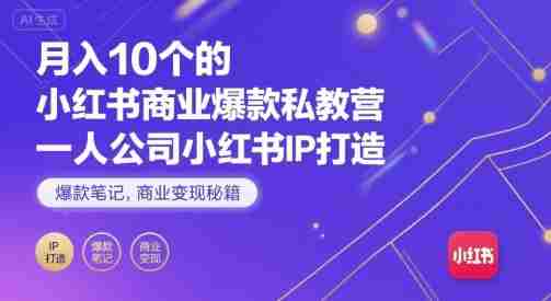 月入10个的小红书商业爆款私教营，一人公司小红书IP打造，爆款笔记，商业变现秘籍
