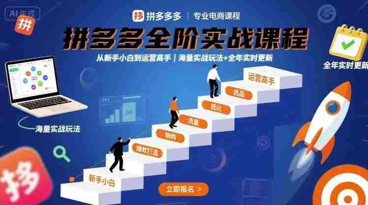 拼多多全阶实战课程,从新手小白到运营高手,海量实战玩法+全年实时更新【2025年9月更新】