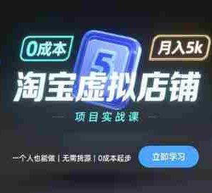 淘宝虚拟店铺项目实战课，一个人也能做，无需货源、0成本起步，月入5k