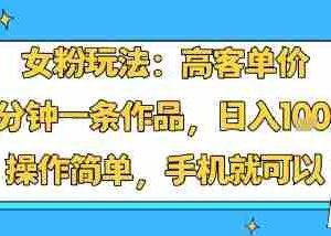 女粉玩法：高客单价，10分钟一条作品，日入1k+操作简单，手机就可以