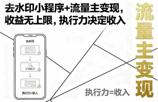 去水印小程序+流量主变现，收益无上限，执行力决定收入