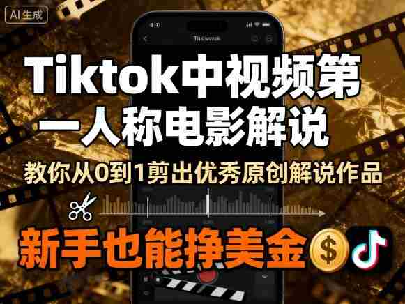 Tiktok中视频第一人称电影解说,教你从0到1剪出一个优秀的原创解说作品,新手也能挣美金