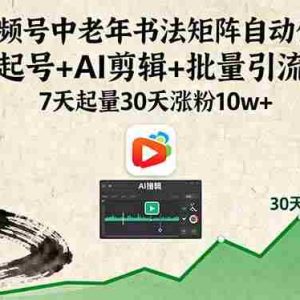 （16022期）视频号中老年书法矩阵自动化：起号+AI剪辑+批量引流 7天起量30天涨粉10w+