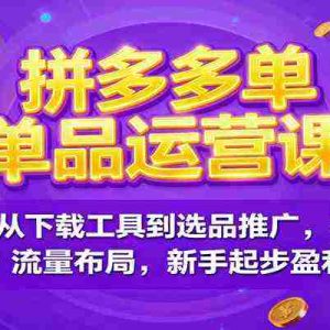 拼多多单品运营课，从下载工具到选品推广，权重提升、流量布局，新手起步盈利
