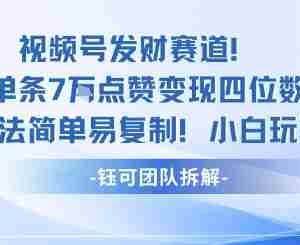 视频号发财赛道单条7W点赞变现四位数方法简单易复制小白玩法