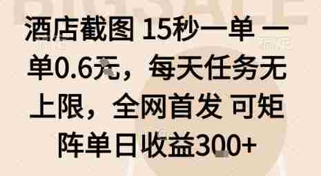 酒店截图15秒一单，一单0.6米，每天任务无上限，全网首发可矩阵单日收益3张【揭秘】
