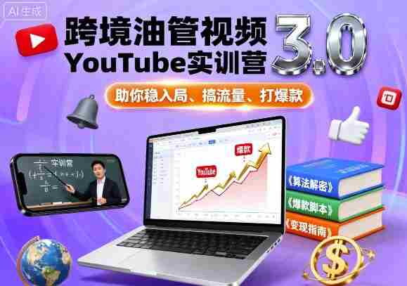 跨境油管视频YouTube实训营3.0,助你稳入局、搞流量、打爆款